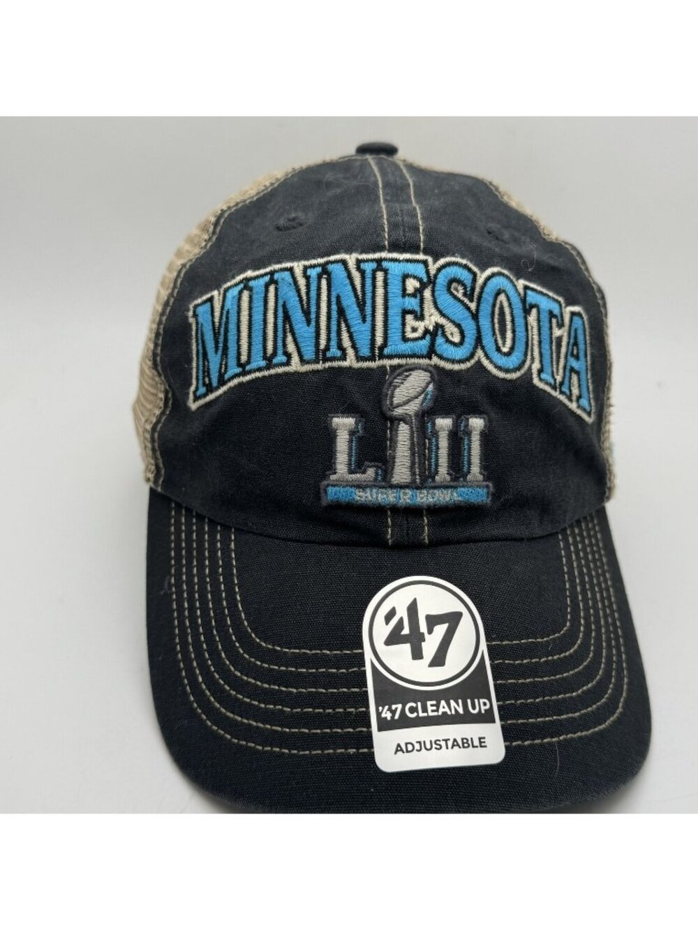 47 Brand Minnesota Super Bowl LII Black Tan Mesh Adjustable Trucker Hat Cap NEW